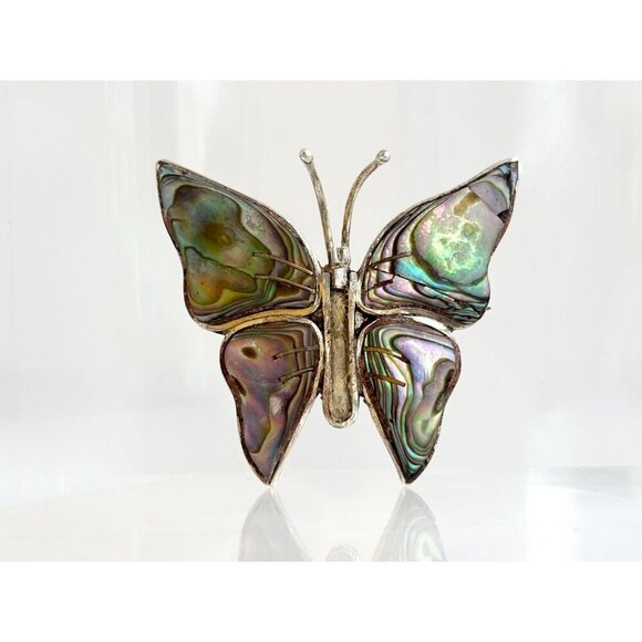Butterfly Beto of Taxco Mexican Abalone Shell Vintage Sterling Silver Brooch - Picture 3 of 10